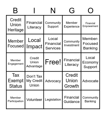 I LOVE My Credit Union Day! Bingo Card
