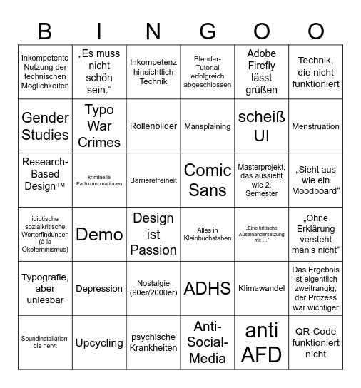 Werkschau Bingo Card