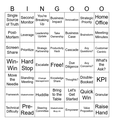 Remote Work Bingo Card