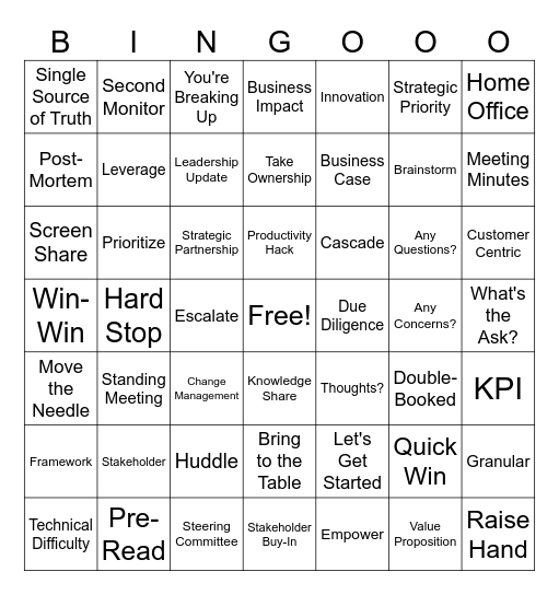 Remote Work Bingo Card