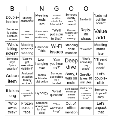 Remote Work Phrases Bingo Card