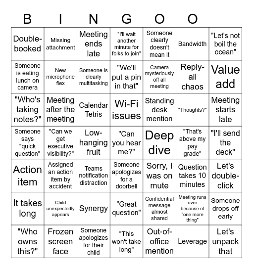 Remote Work Phrases Bingo Card