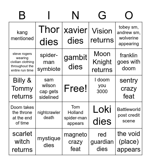 Doomsday Events Bingo Card