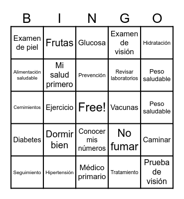 ¡Bingo de mi Salud! Bingo Card