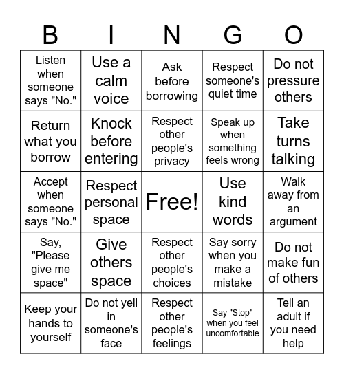 Boundaries Bingo Card