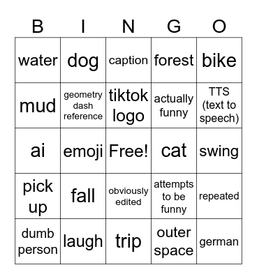 tiktok compilation bingo Card