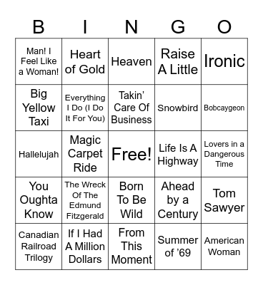 CANADIAN CLASSICS Bingo Card