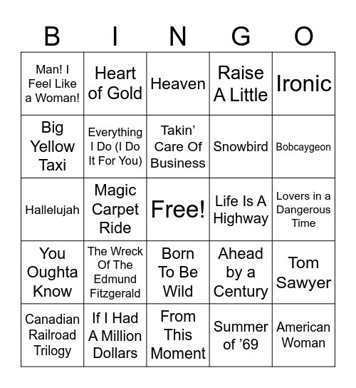 CANADIAN CLASSICS Bingo Card