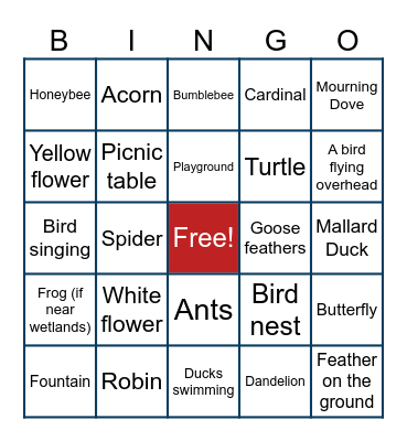 Josephine's Place Family BBQ - Nature Walk BINGO Card