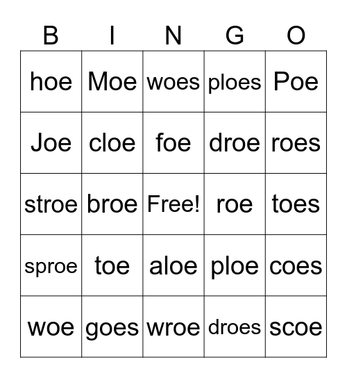 oe Bingo Card