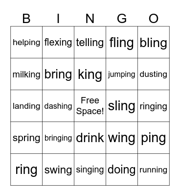 Suffix -ing Bingo Card