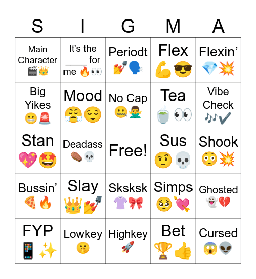 The Brainrot Gen Z Meme Bingo Card