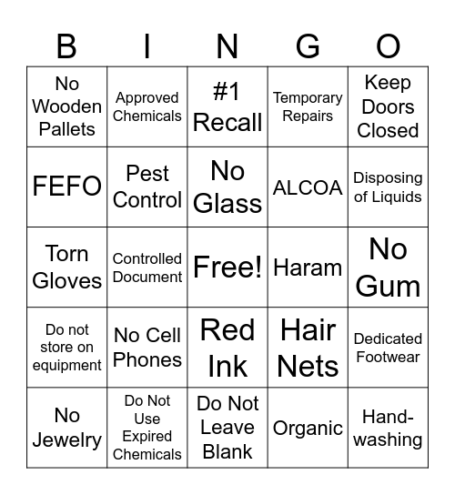 2026 cGMP Training Bingo Card