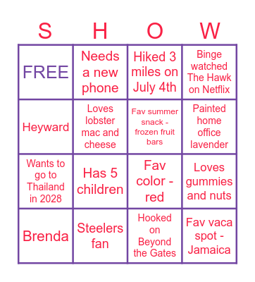 The Brenda Bingo Card