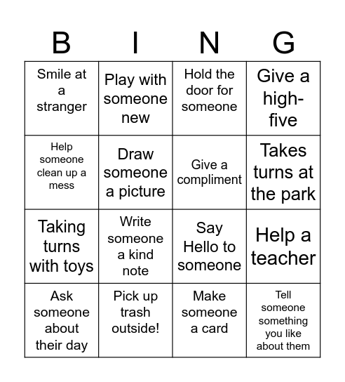 Kindness BINGO Card