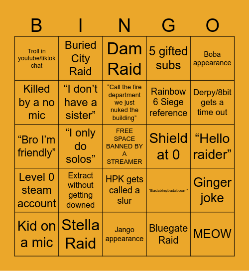 HighPingKing Bingo Card