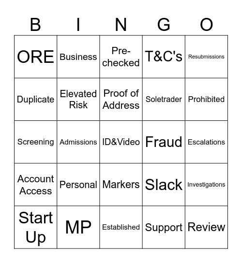 ONBOARDING BINGO Card