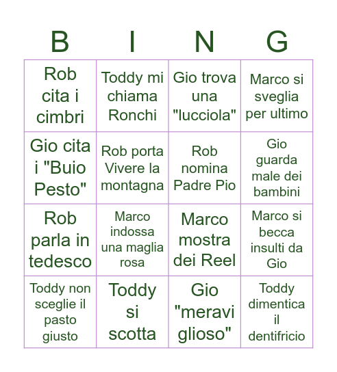 Sopravvivrò in Umbria? Bingo Card