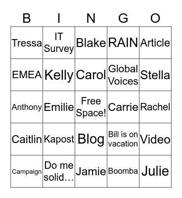 Internal Comms Bingo Card