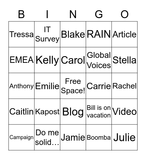 Internal Comms Bingo Card