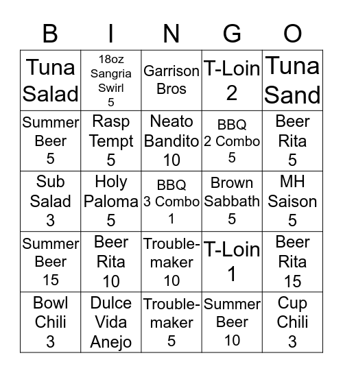 Untitled Bingo Card