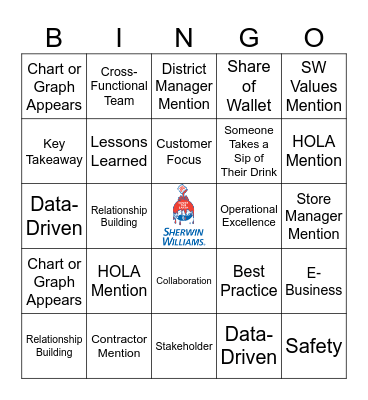 Sherwin-Williams PSG Intern Bingo Card