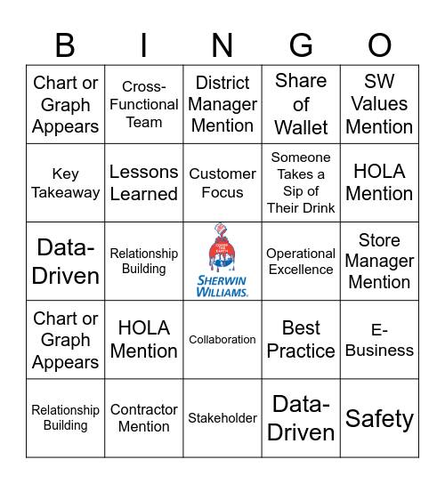 Sherwin-Williams PSG Intern Bingo Card