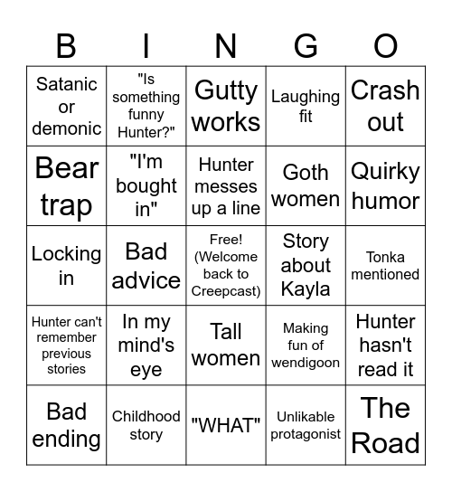 Creepcast Bingo Card