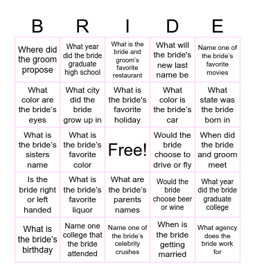Destiny's Bridal Brunch Bingo! Bingo Card