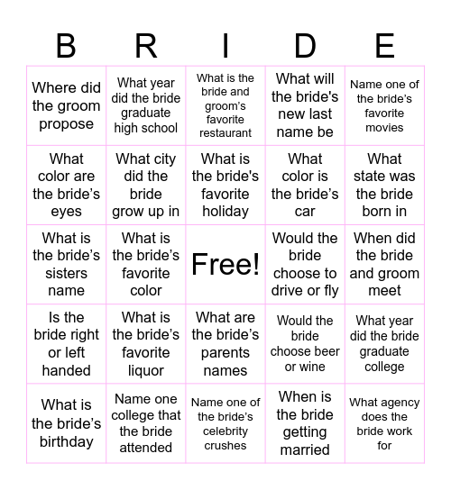 Destiny's Bridal Brunch Bingo! Bingo Card