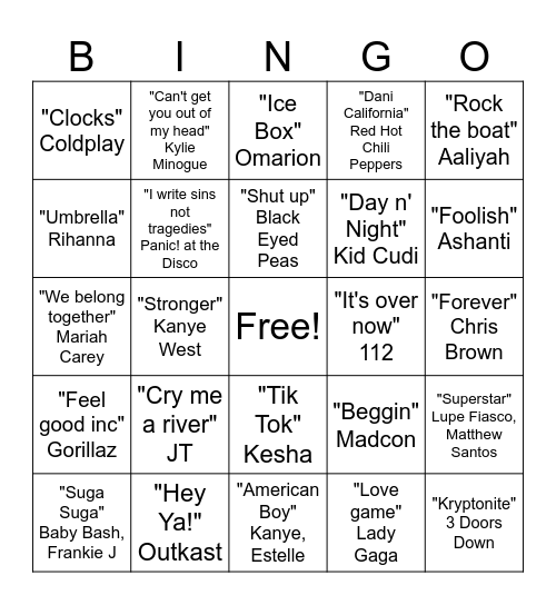 2000's BINGO Card