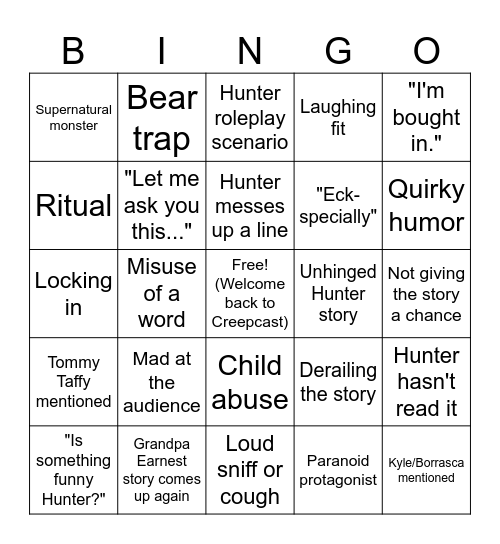 Creepcast Bingo Card
