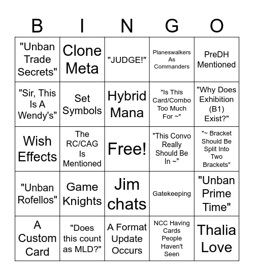 Commander Staples Format Philosophy Bingo Card