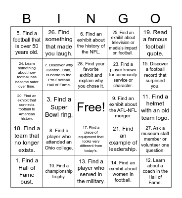 YSP HOF BINGO Card