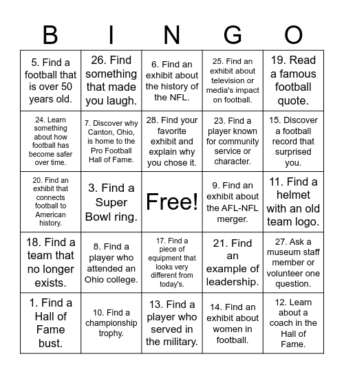YSP HOF BINGO Card