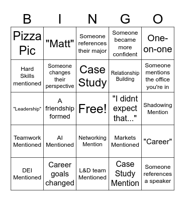 The Internship Investment Bingo Card