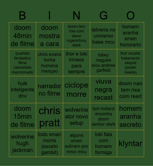 Doomsday Bingo Card