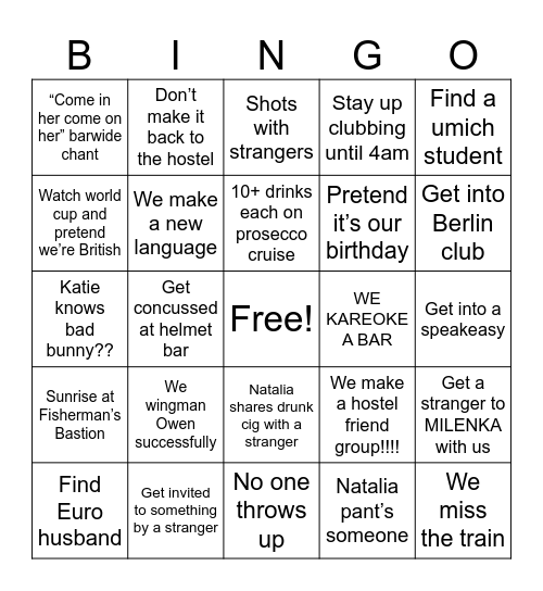 ONK Bingo Card