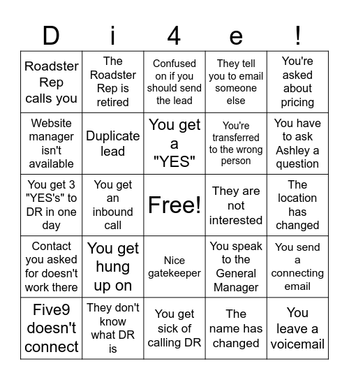 DR Bingo Card