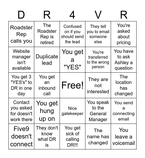 DR Bingo Card