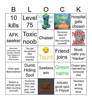Stupid Hive Hide & Seek Bingo Card