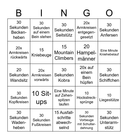 Bewegungsbingo Card