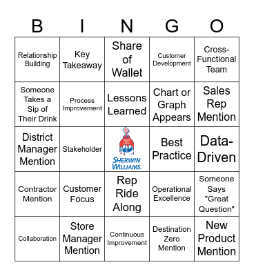 Sherwin-Williams PSG Intern Bingo Card