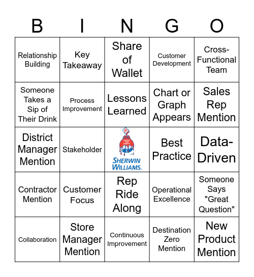 Sherwin-Williams PSG Intern Bingo Card