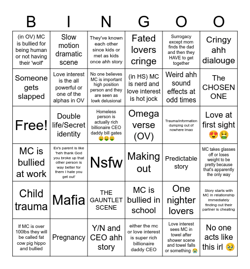 Reelshort stories bingo Card