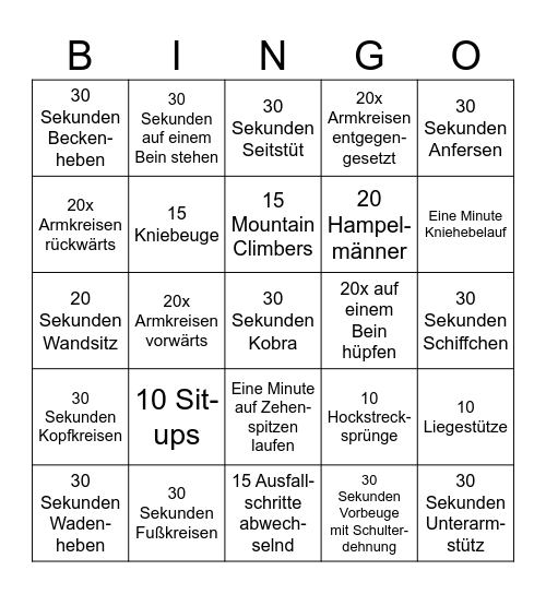 Bewegungsbingo Card