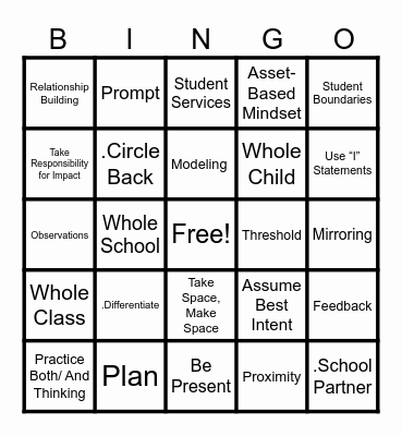Whole School Whole Child Bingo Card