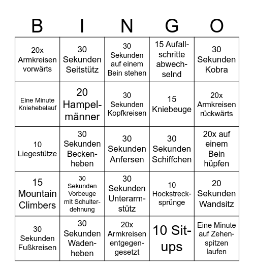 Bewegungsbingo Card