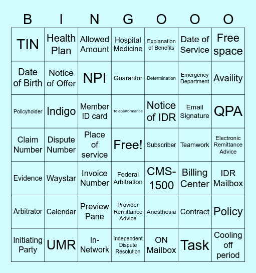 Federal Arbitration Bingo Card