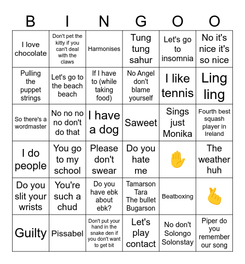 Noah bingo card Bingo Card